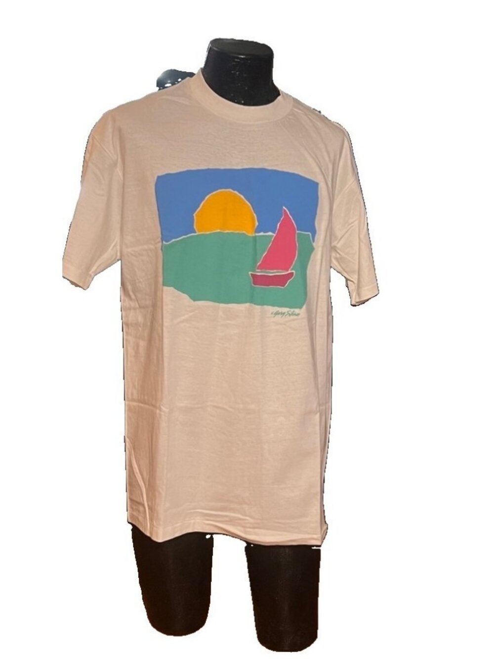 Vintage Hanes Beefy T Shirt XL White Sailboat Sunset Art Single Stitch Made USA